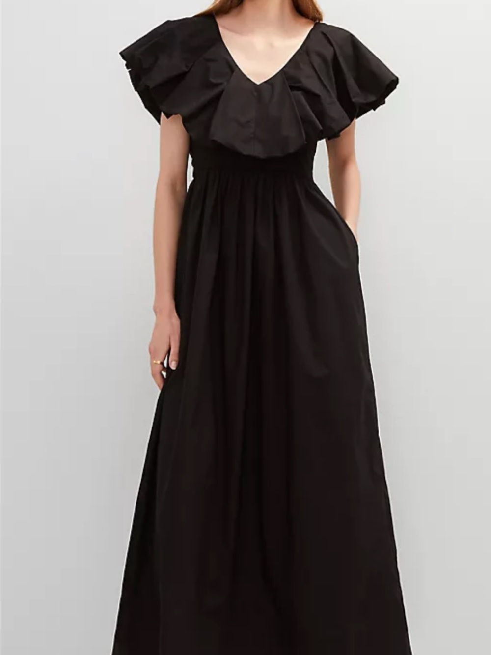 NWOT Ann Taylor Black Ruffle Collar Maxi Flare Dress Size 4P
